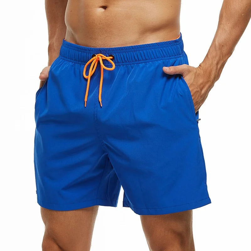 Melzano David color sólido cintura elástica bañador para hombre