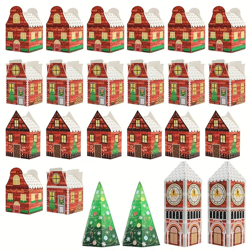 24 Adventskalenderdozen Rood-Wit met Peperkoekhuisontwerp voor Geschenken 4