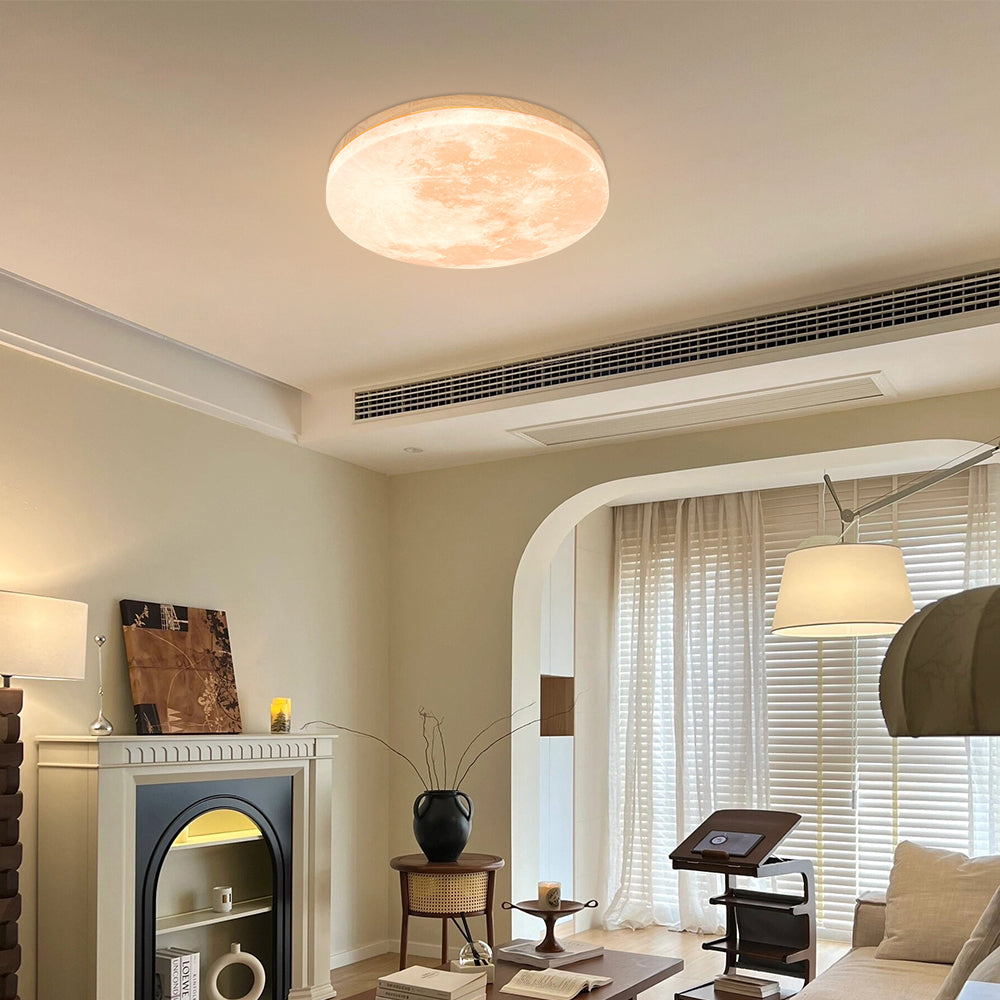 Lunaro – Làmpada de sostre rodona minimalista – Fusta i acrílic LED disseny