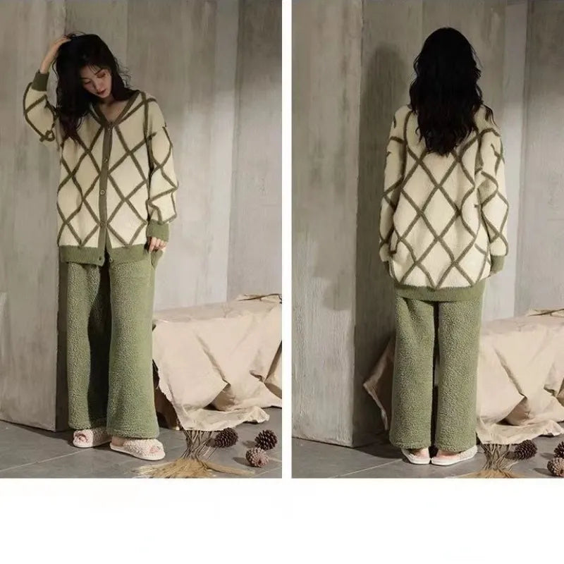 Lara Comfort Pyjama | Soft Coral Fleece Pyjama with Checked Vest for Women