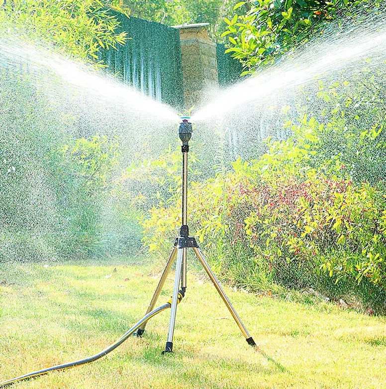 Gardexon – Aspersor de jardí giratori 360° amb trípode d'acer inoxidable – per gespes