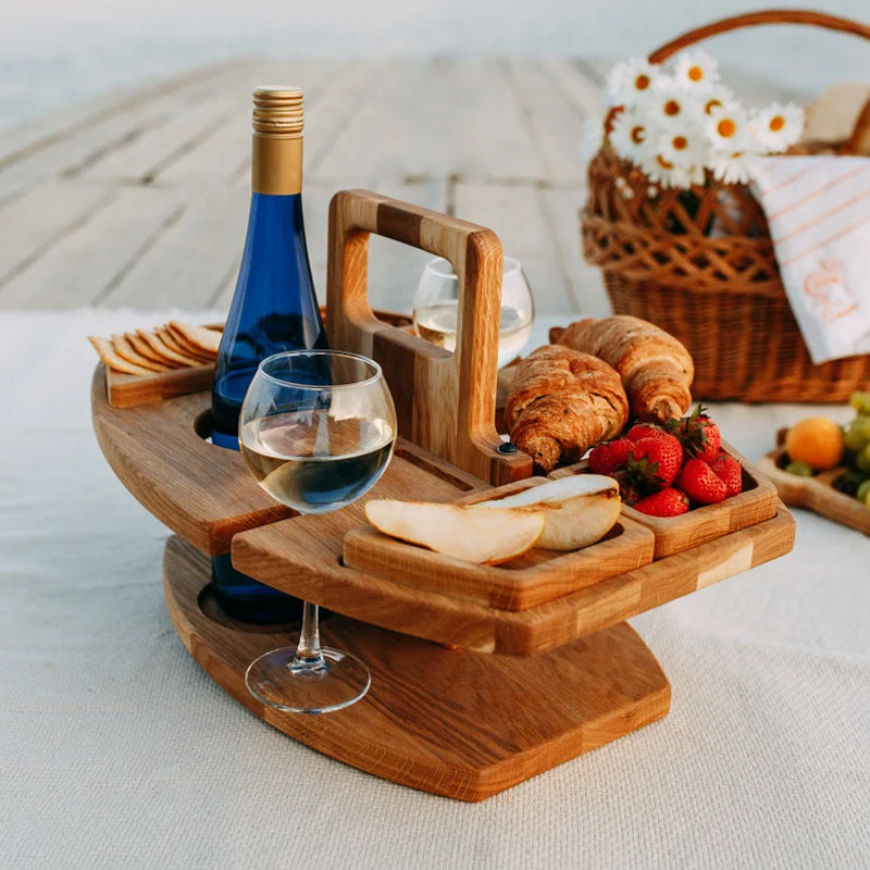 WineNest – Taula de vi de fusta portàtil per a pícnic i jardí