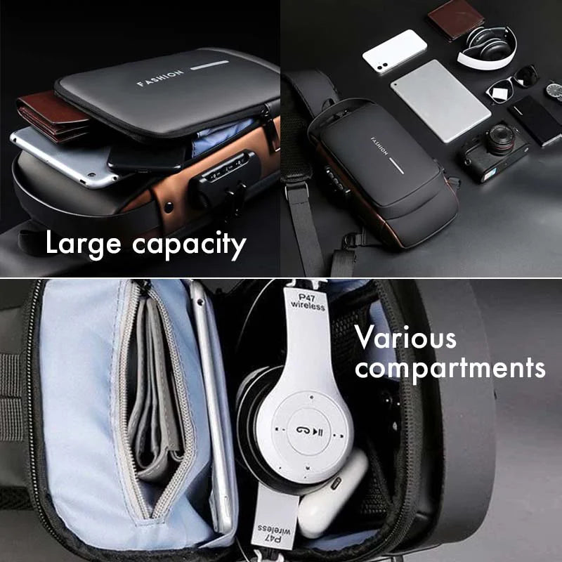 Melzano James | Bolso de hombro USB antirrobo para viajes y deportes