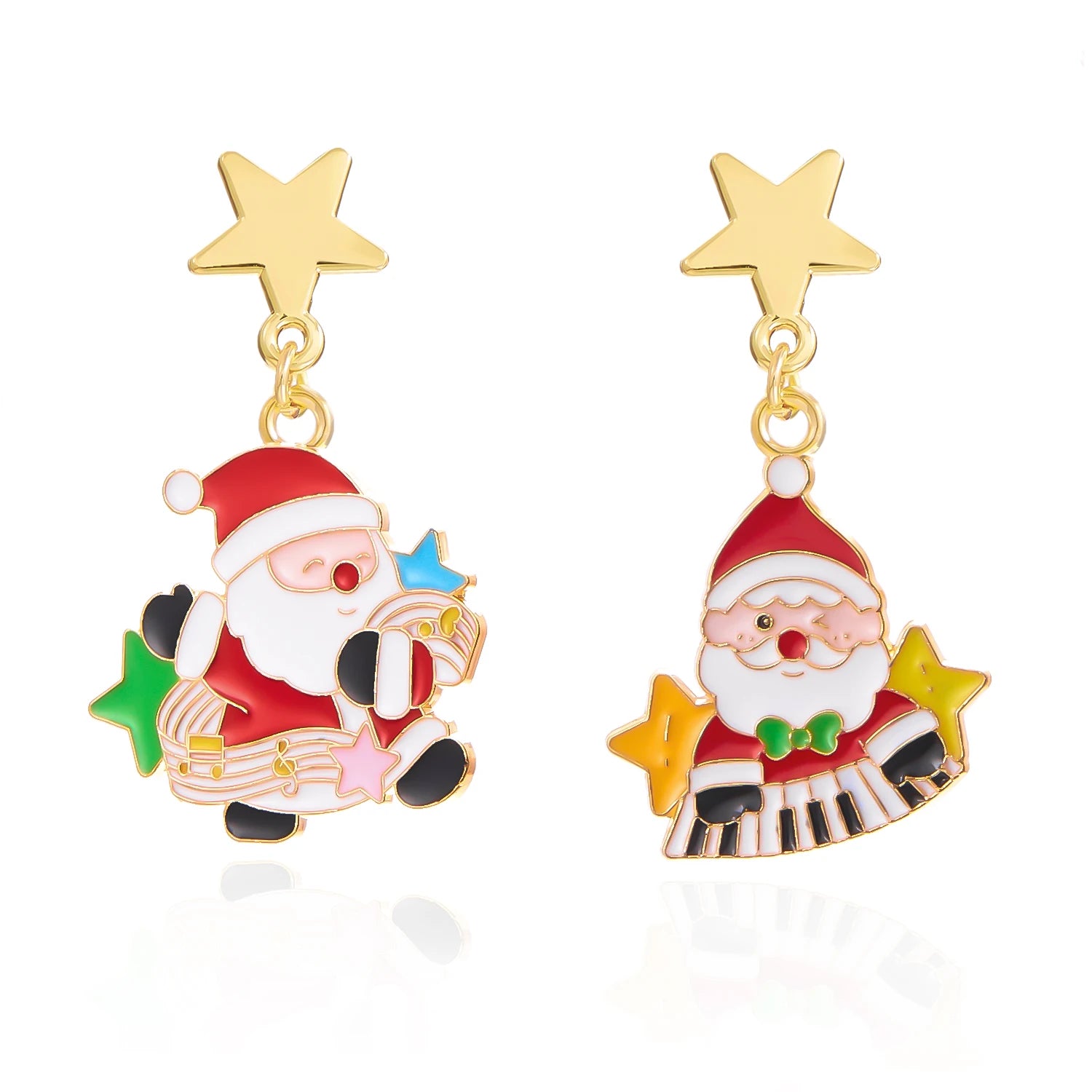 Pendentes de Nadal asimétricos Noevelyn con boneco de neve e lazo en vermello e branco, 5 cm