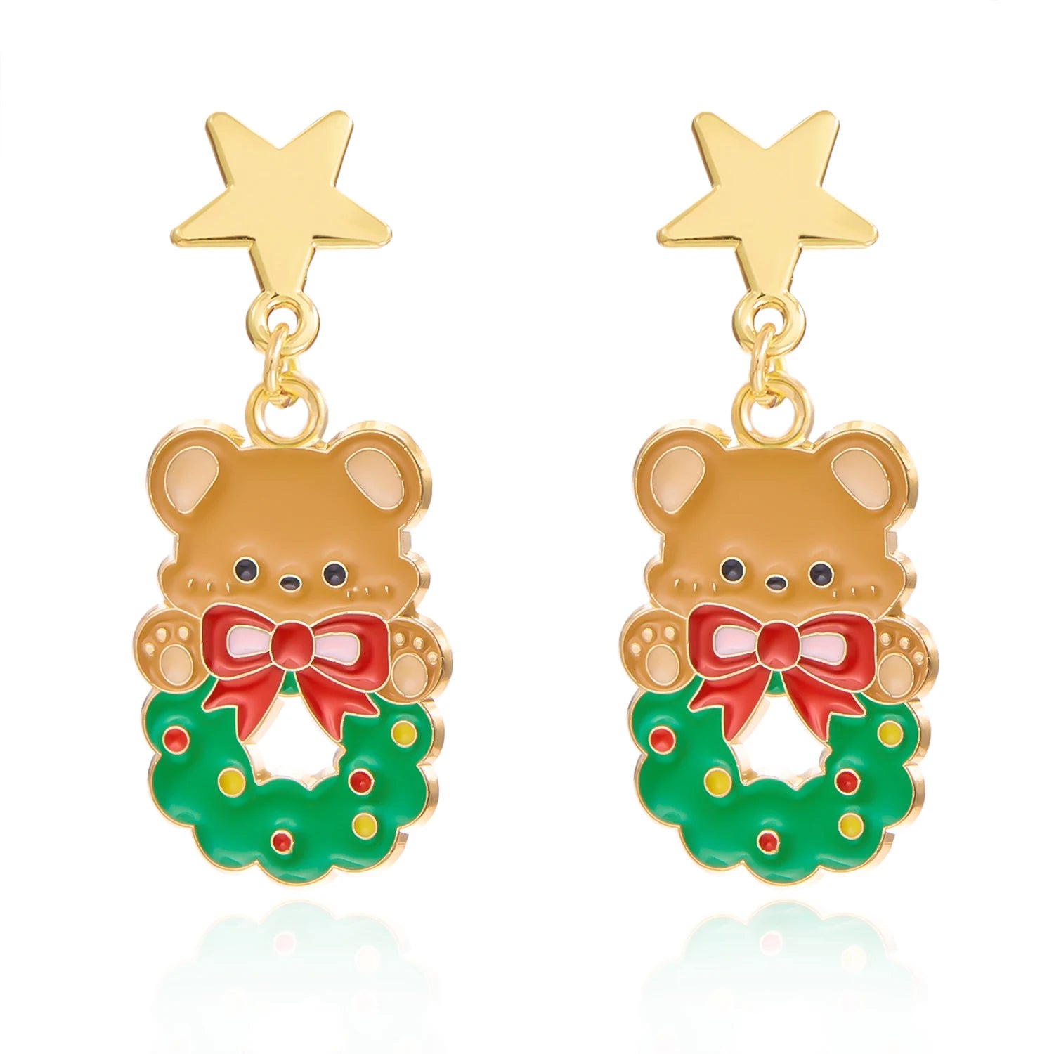 Pendentes de Nadal asimétricos Noevelyn con boneco de neve e lazo en vermello e branco, 5 cm