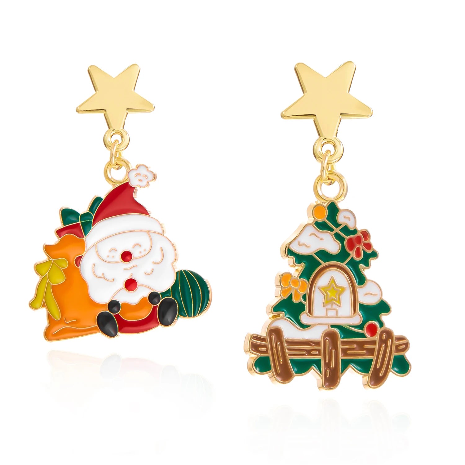 Pendentes de Nadal asimétricos Noevelyn con boneco de neve e lazo en vermello e branco, 5 cm