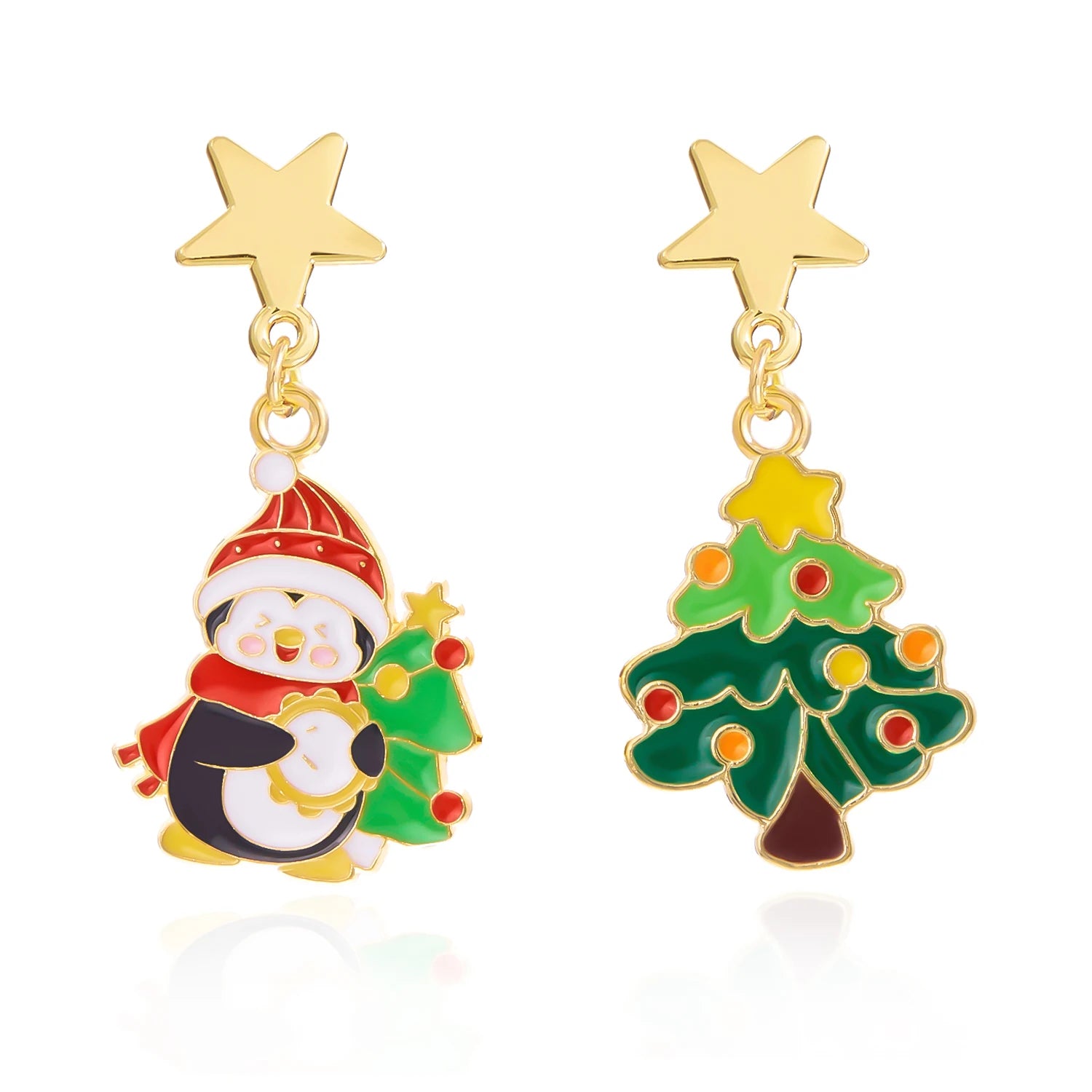 Pendentes de Nadal asimétricos Noevelyn con boneco de neve e lazo en vermello e branco, 5 cm