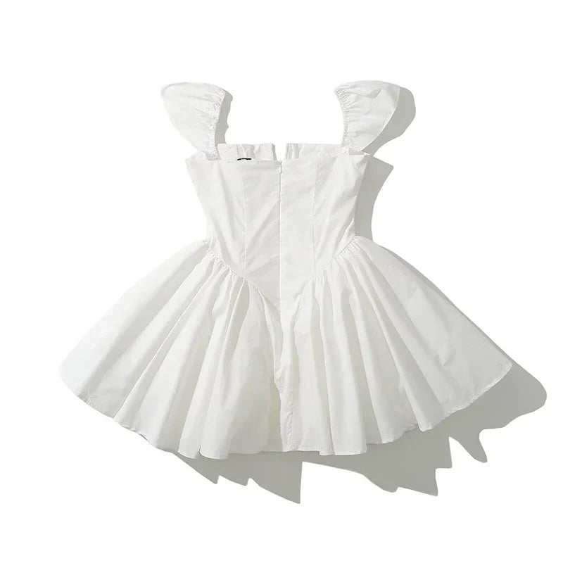 Biała Letnia Sukienka Mini dla Kobiet, Rozkloszowana, Krótki Rękaw, S/M/L 3