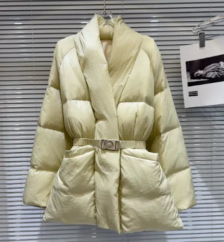 Brązowy Płaszcz Damski z Bawełny, Ciepły, Dekolt V, Duże Kieszenie 6