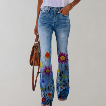 Wagner – broek met wijde pijpen voor dames van stretchdenim met hoge taille