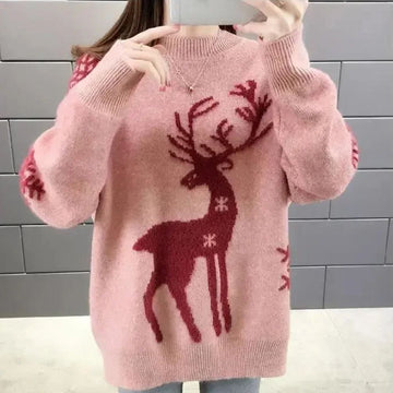 Hollywear – Kersttrui Dames met Feestelijke Print, warme Katoenmix voor winter en Kerstfeesten