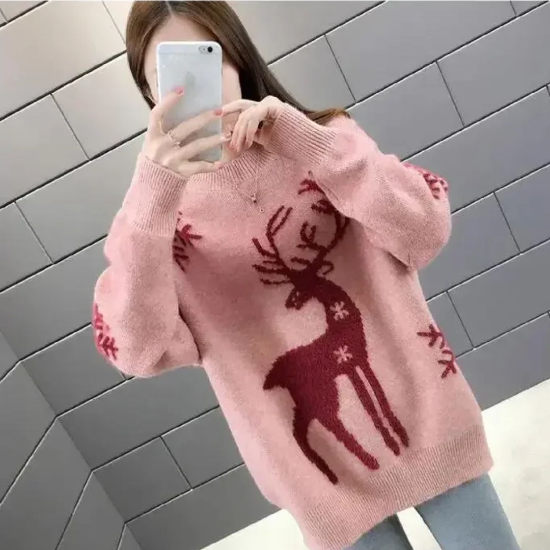 Hollywear – Jersei de Nadal Dona amb Estampat Festiu, mescla de cotó càlid per a l'hivern i festes de Nadal
