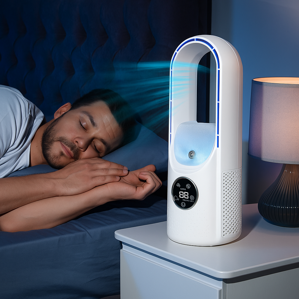 Refredador d'aire compacte sense fulles – Silenciós, segur i portàtil amb USB i temporitzador