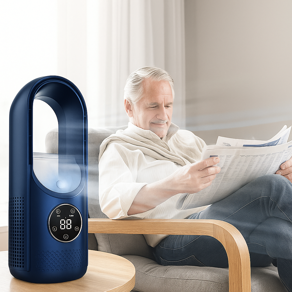 Refredador d'aire compacte sense fulles – Silenciós, segur i portàtil amb USB i temporitzador