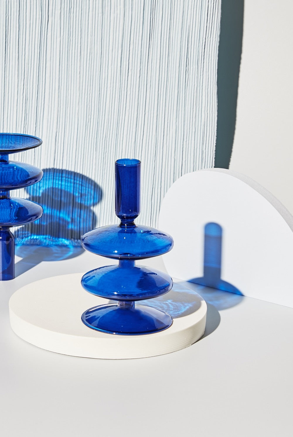 Vetrovia – Candelabre de vidre blau cobalt, disseny bufat a mà