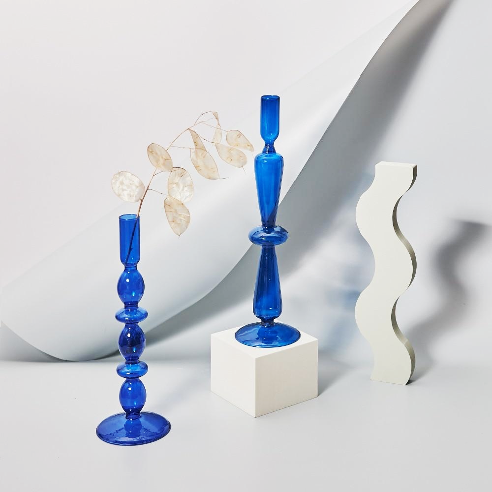Vetrovia – Candelabre de vidre blau cobalt, disseny bufat a mà