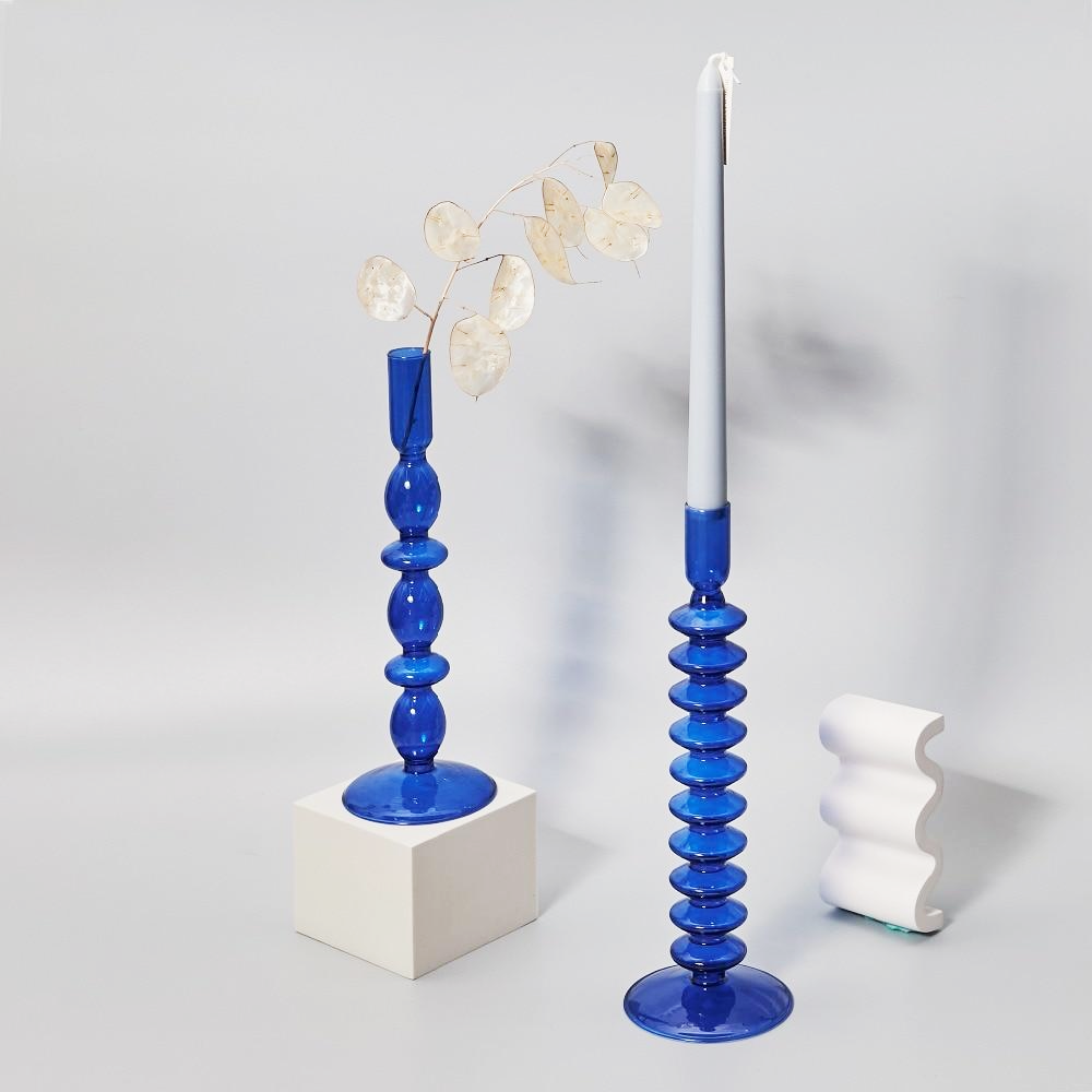 Vetrovia – Candelabre de vidre blau cobalt, disseny bufat a mà