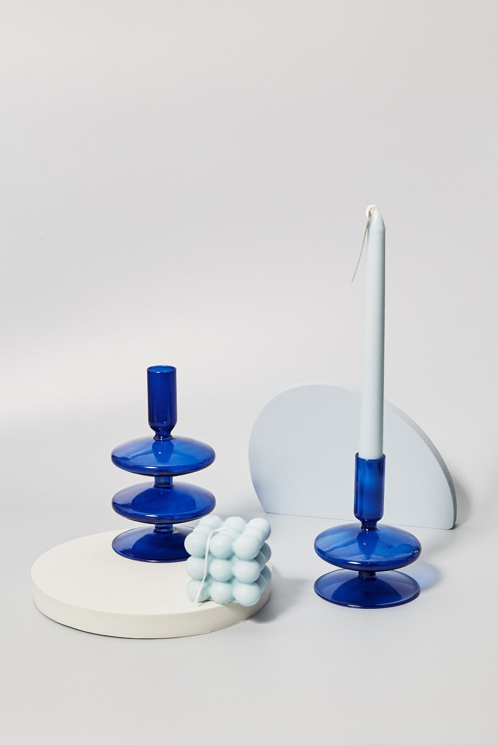 Vetrovia – Candelabre de vidre blau cobalt, disseny bufat a mà