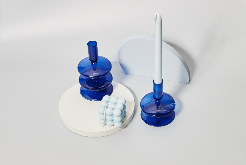 Vetrovia – Candelabre de vidre blau cobalt, disseny bufat a mà