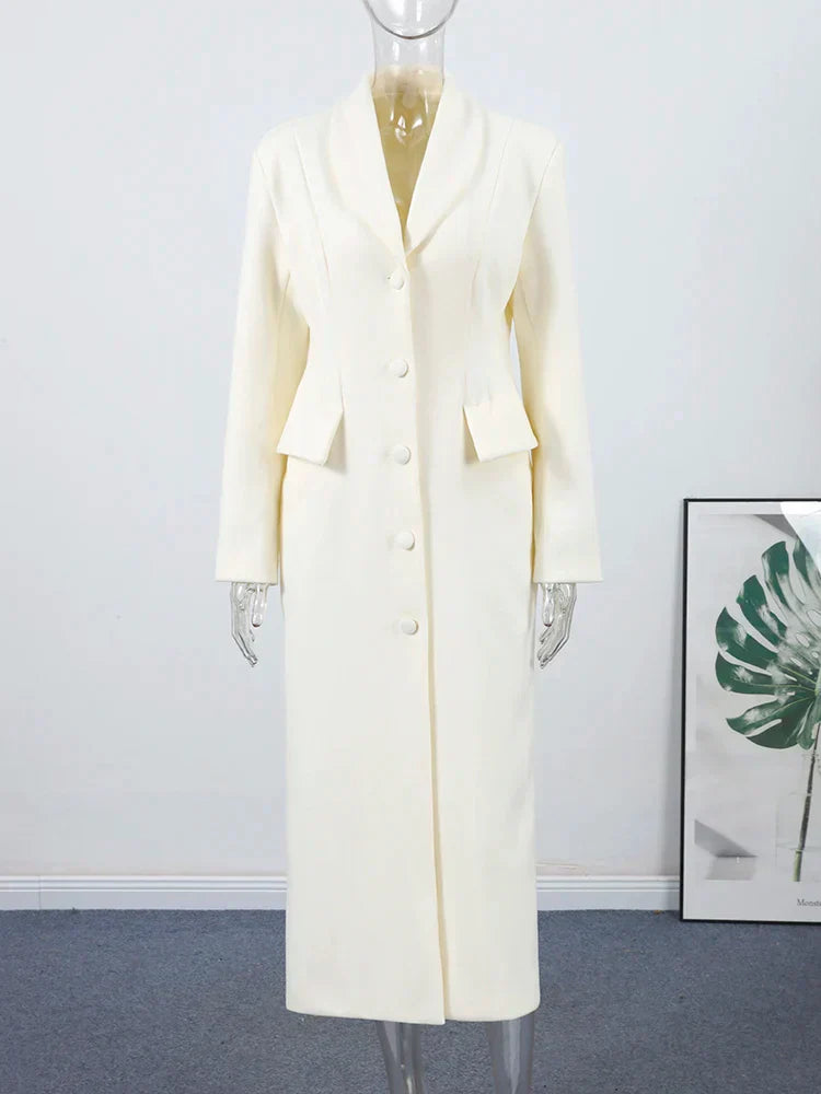 Długi Płaszcz Damski Wełniany z Klapami, Elegancki, Idealny na Jesień i Zimę 5