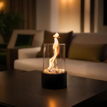 Elegante Olielamp Glas met Veiligheidsfunctie en Decoratiestenen - Sfeerlicht voor Binnen en Buiten