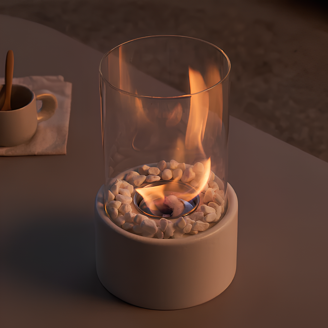 Elegante làmpada d'oli de vidre amb funció de seguretat i pedres decoratives - llum ambiental per a interior i exterior