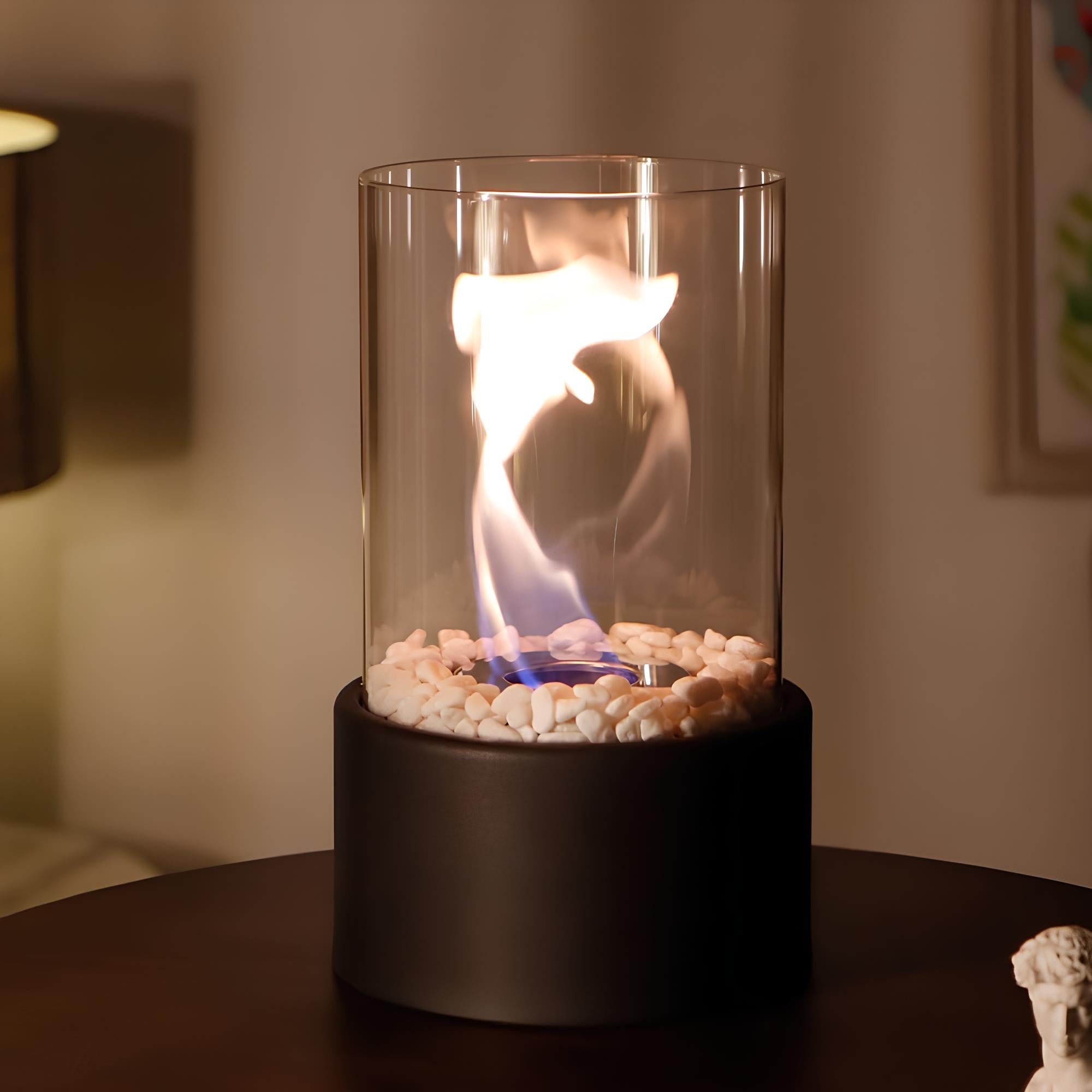Elegante làmpada d'oli de vidre amb funció de seguretat i pedres decoratives - llum ambiental per a interior i exterior