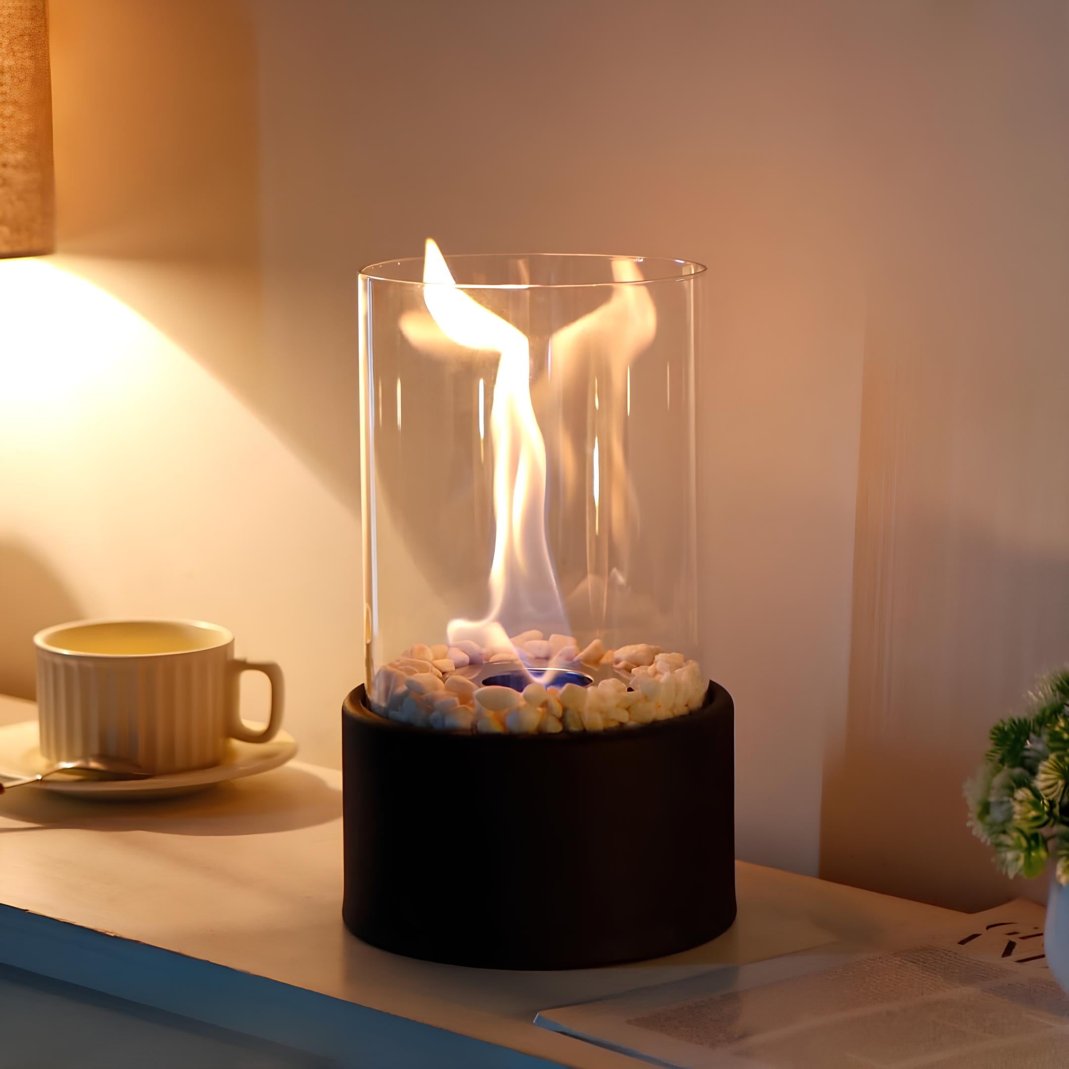 Elegante làmpada d'oli de vidre amb funció de seguretat i pedres decoratives - llum ambiental per a interior i exterior