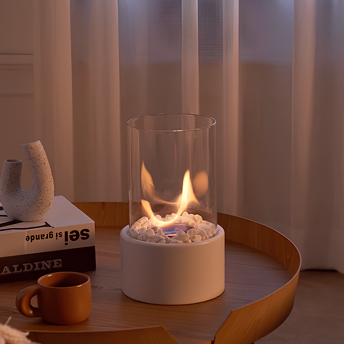 Elegante làmpada d'oli de vidre amb funció de seguretat i pedres decoratives - llum ambiental per a interior i exterior