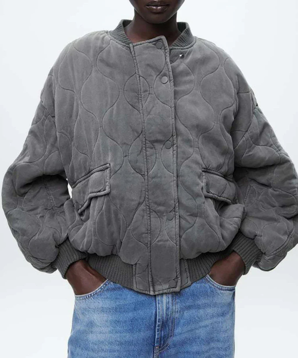 Kascey Jaqueta bomber gris per a dona – fluida, moderna i còmoda