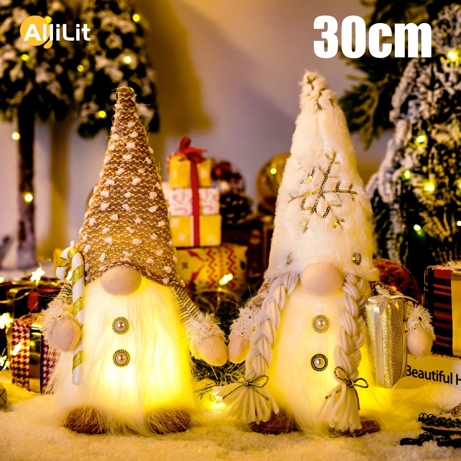 Gloeiende Gnome Kerstboomversiering 30 cm met Lampje voor Feestelijke Sfeer 0