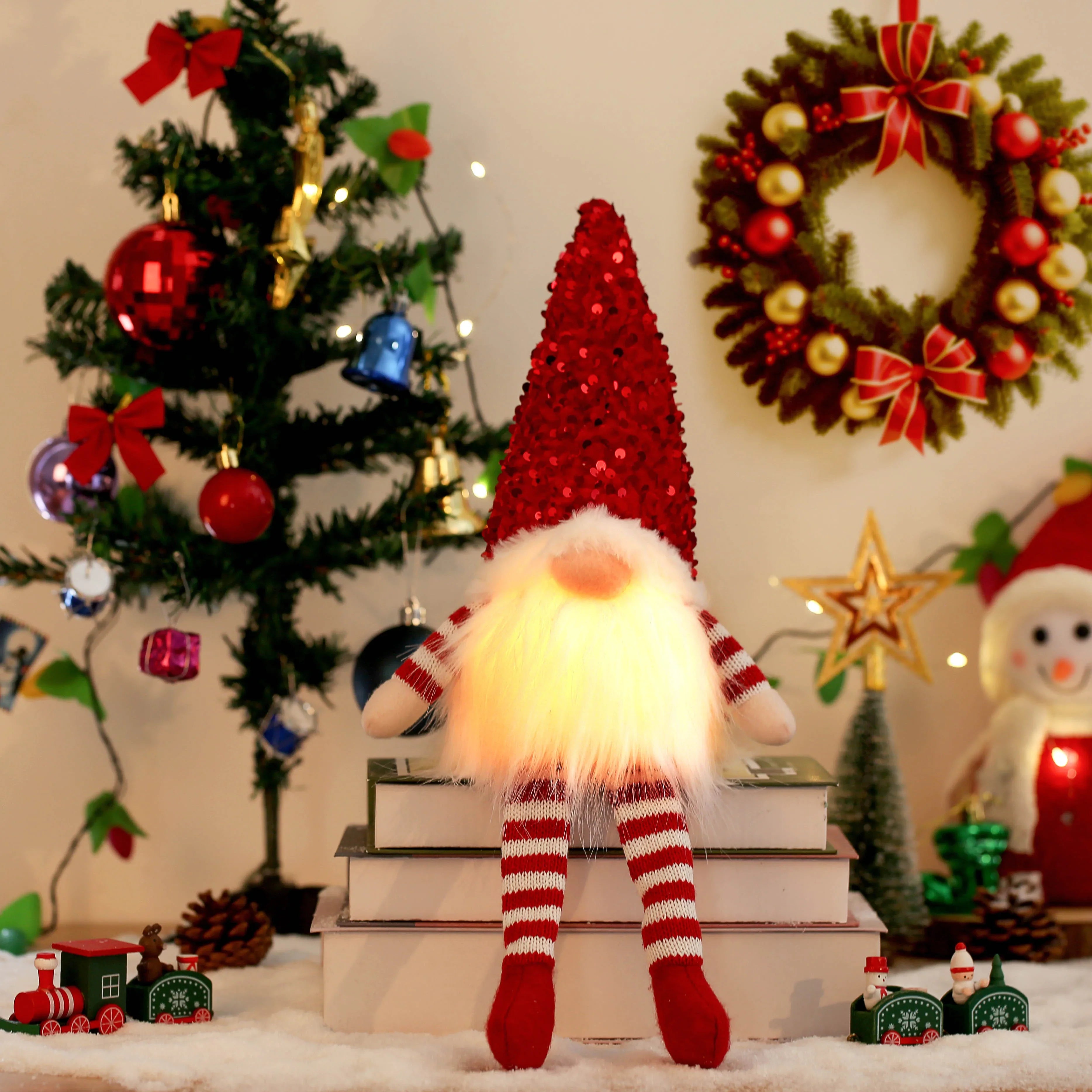 Gloeiende Gnome Kerstboomversiering 30 cm met Lampje voor Feestelijke Sfeer 11