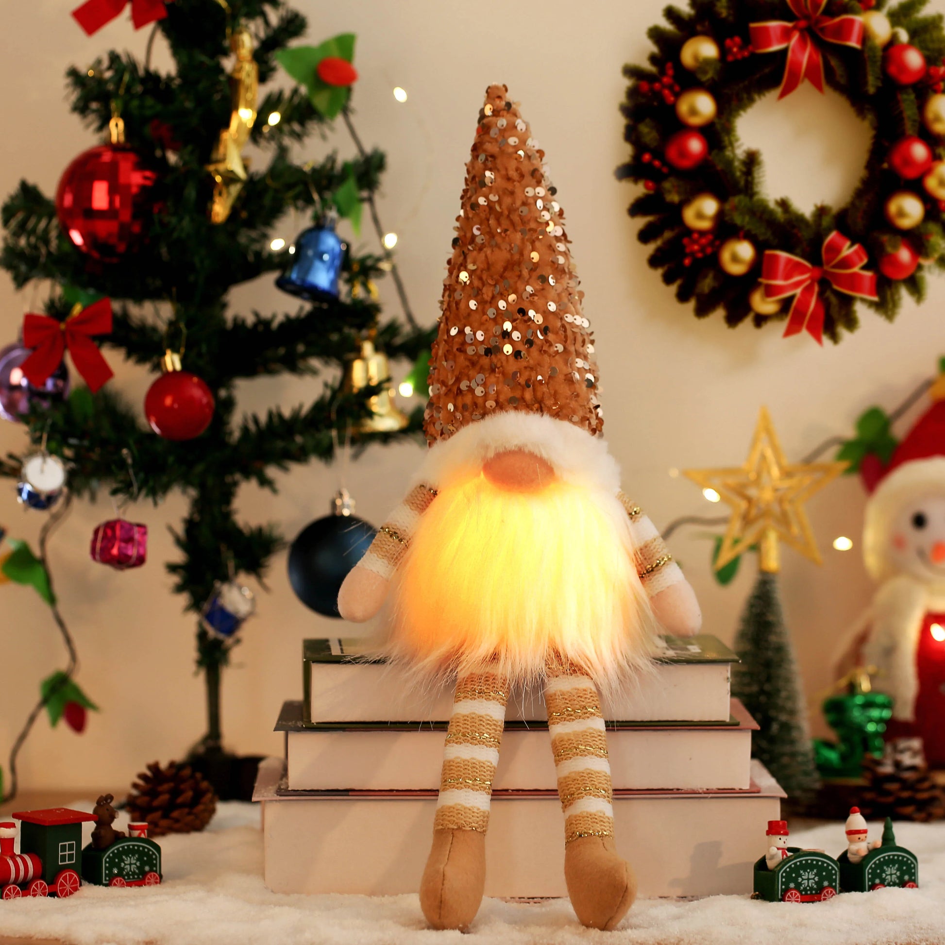 Gloeiende Gnome Kerstboomversiering 30 cm met Lampje voor Feestelijke Sfeer 12