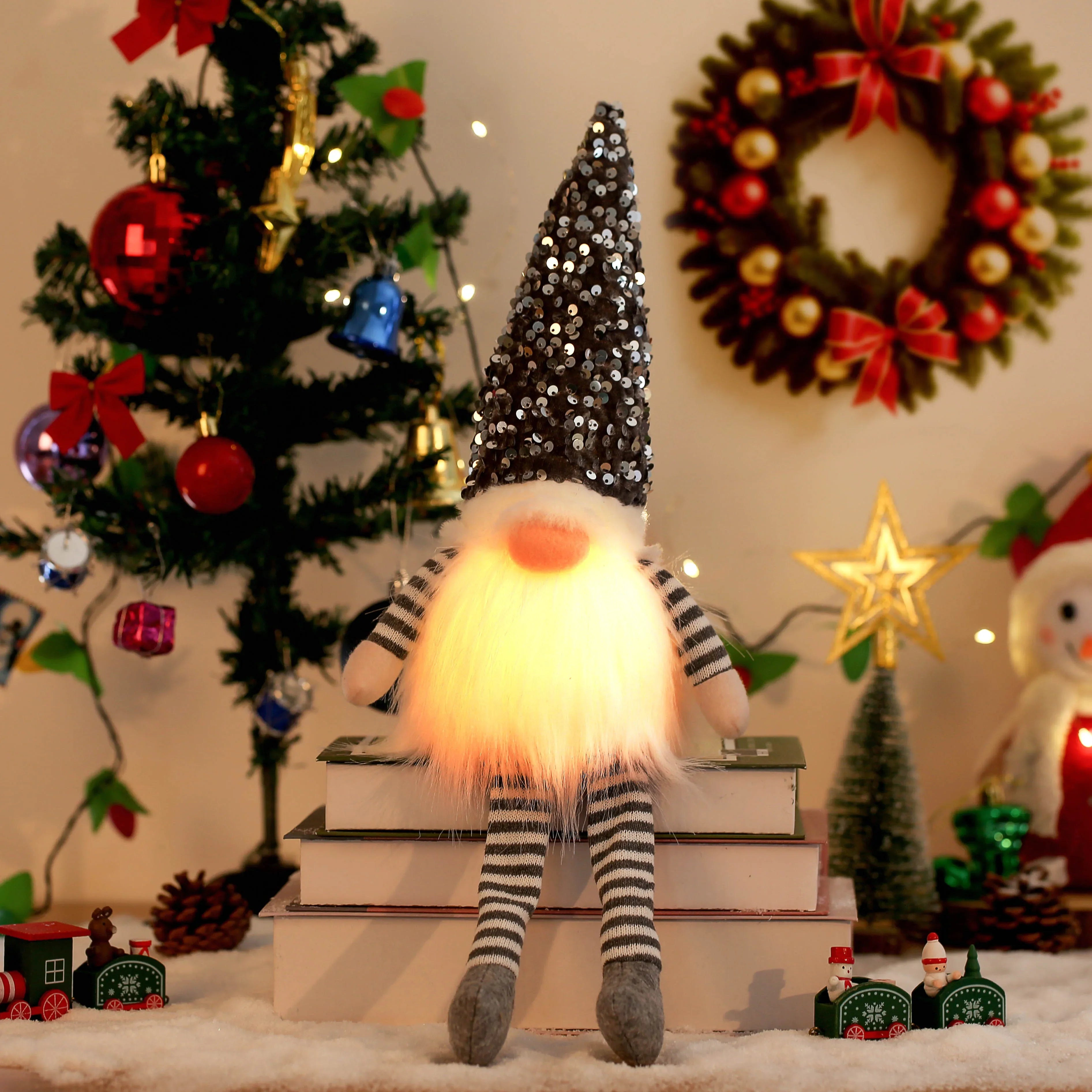 Gloeiende Gnome Kerstboomversiering 30 cm met Lampje voor Feestelijke Sfeer 16