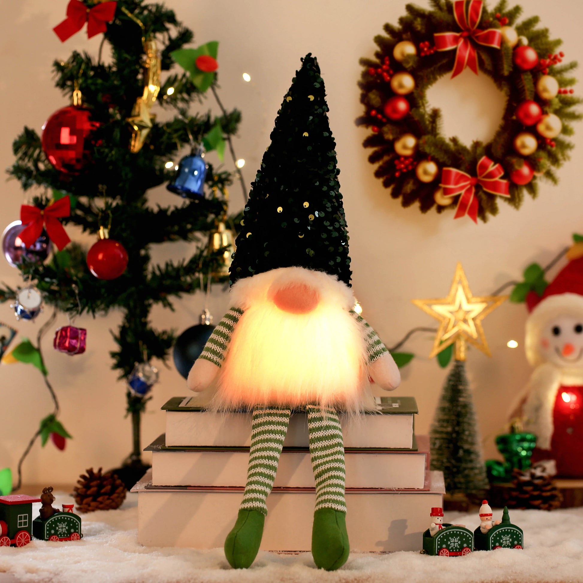 Gloeiende Gnome Kerstboomversiering 30 cm met Lampje voor Feestelijke Sfeer 9