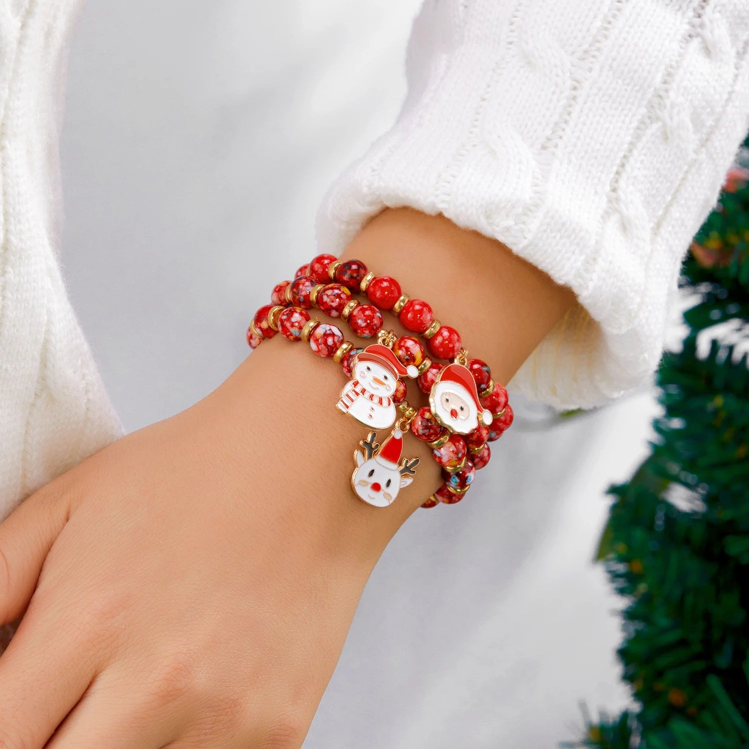 WinterMuse – Polseres de Nadal fetes a mà amb flocs de neu i arbres