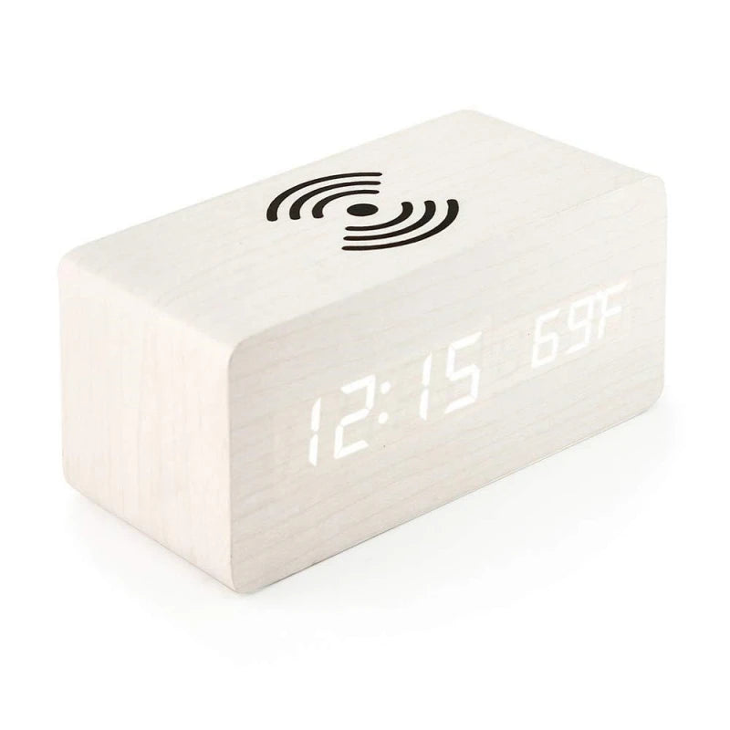 Woodline – Rellotge digital de fusta càrrega sense fils i 3 alarmes – dormitori