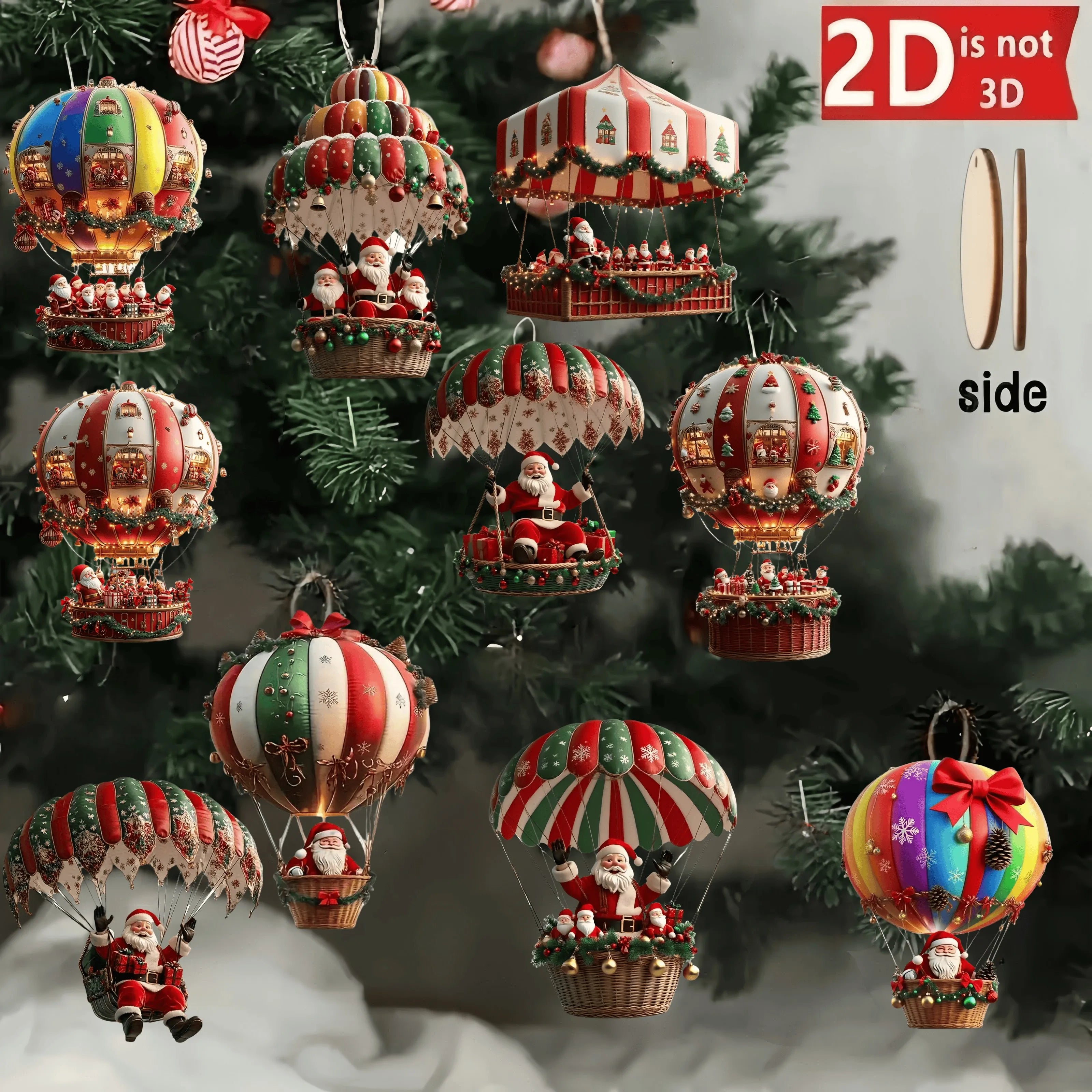 NordicaHome – Set de 10 adornos navideños de madera Santa globo aerostático