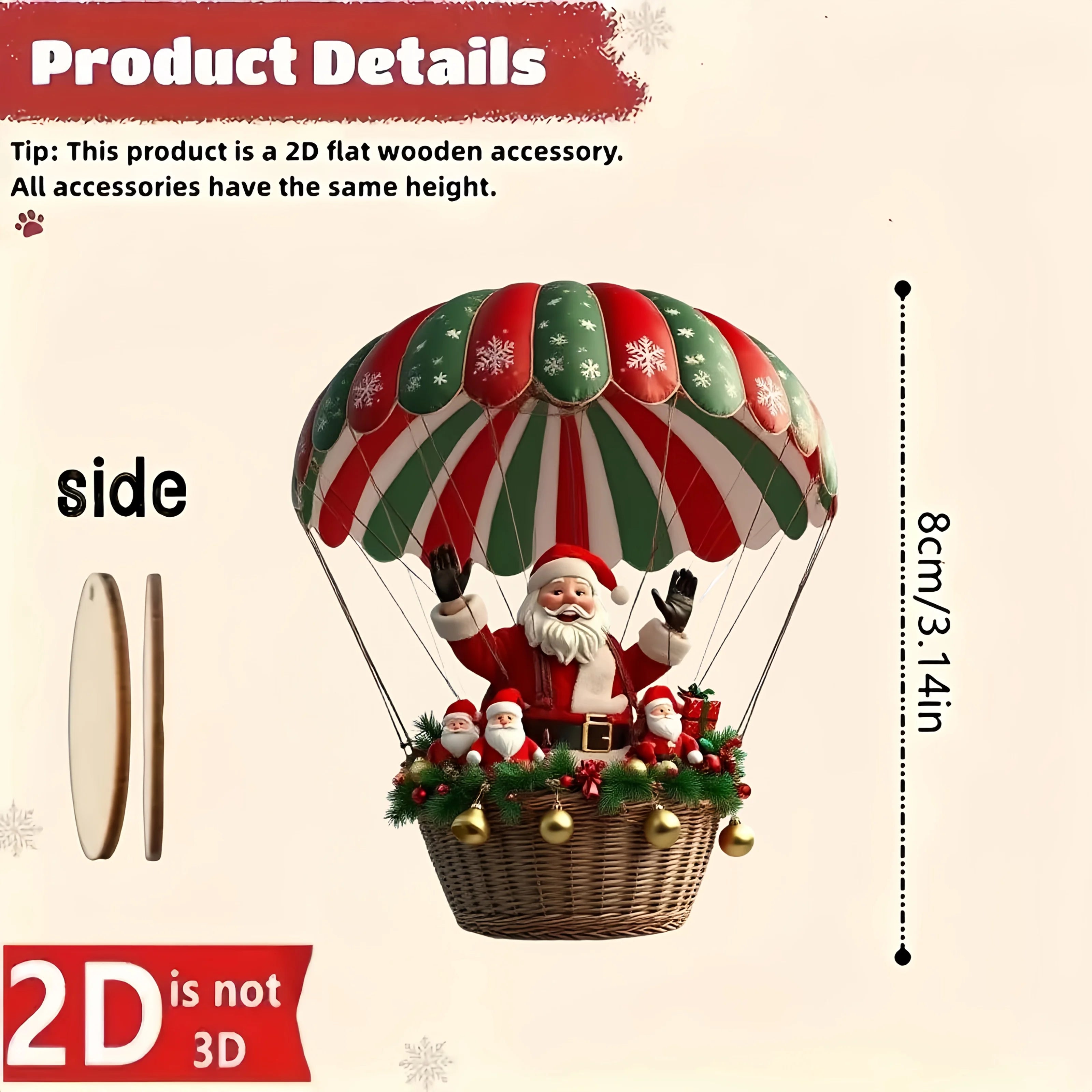NordicaHome – Set de 10 adornos navideños de madera Santa globo aerostático