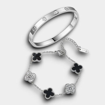 Trendy & Klee Armband – Zilver & Zwart met Fonkelende Stenen