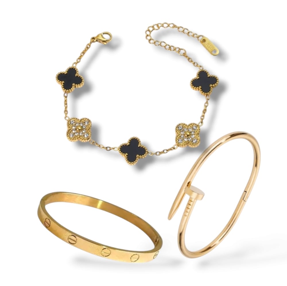 Conjunt de polseres de moda de 3 peces – Acer inoxidable i ajustable