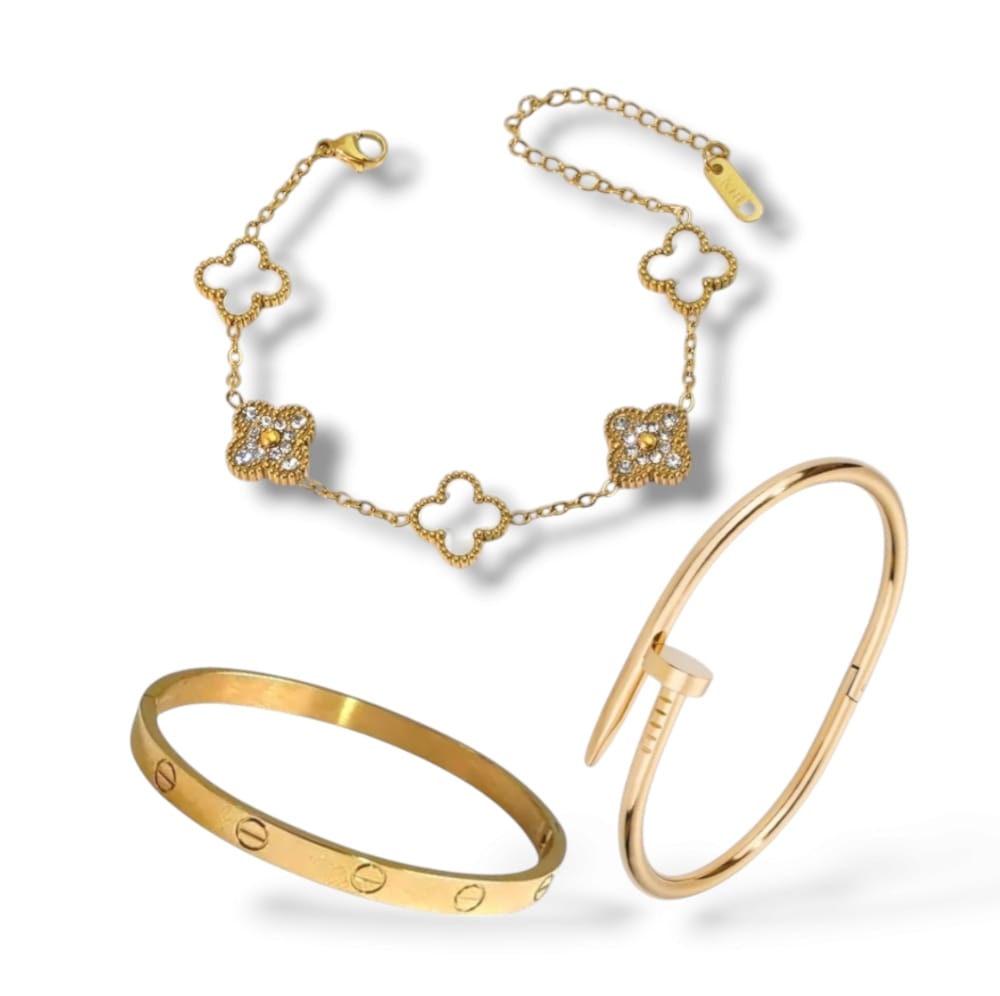 Conjunt de polseres de moda de 3 peces – Acer inoxidable i ajustable