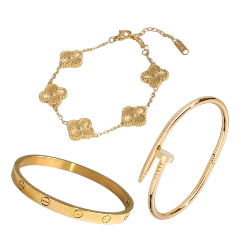 Conjunt de polseres de moda de 3 peces – Acer inoxidable i ajustable