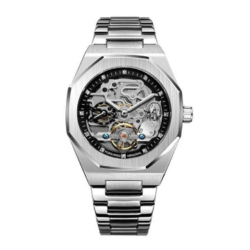 Melzano Skeleton Automatik Horloge - Roestvrijstalen Band met Opengewerkt Mechanisch Uurwerk