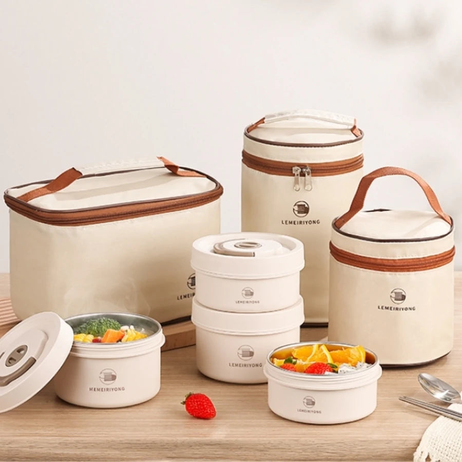 Mealcraft – Set de fiambreres d'acer inoxidable aïllant apilable – treball i en moviment