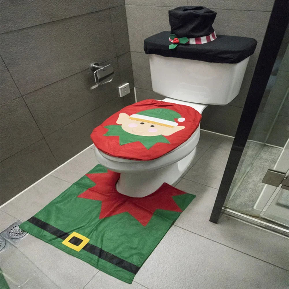 Kerst Toiletbrilhoezen set met kerstman, badmat en radiatordop 7