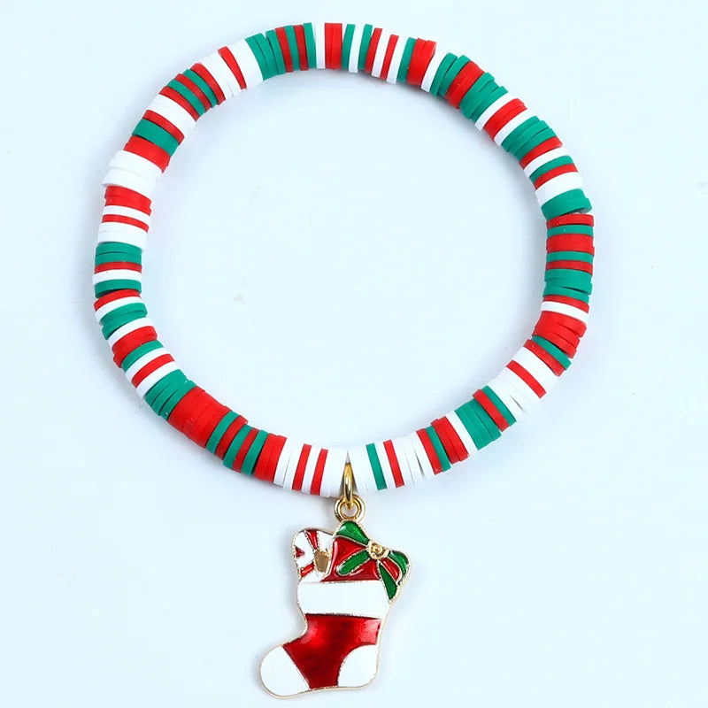 Pulseira de Nadal Flarence para mulleres con colgante de Papá Noel e floco de neve
