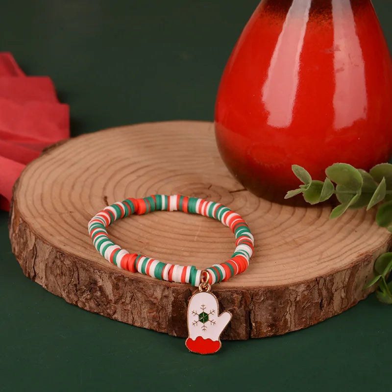 Pulseira de Nadal Flarence para mulleres con colgante de Papá Noel e floco de neve