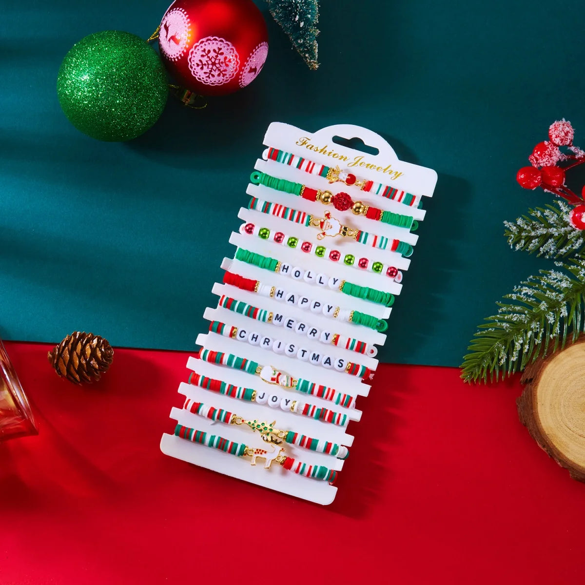 MerryBeads – Set de 12 pulseras navideñas con tema de Santa y reno