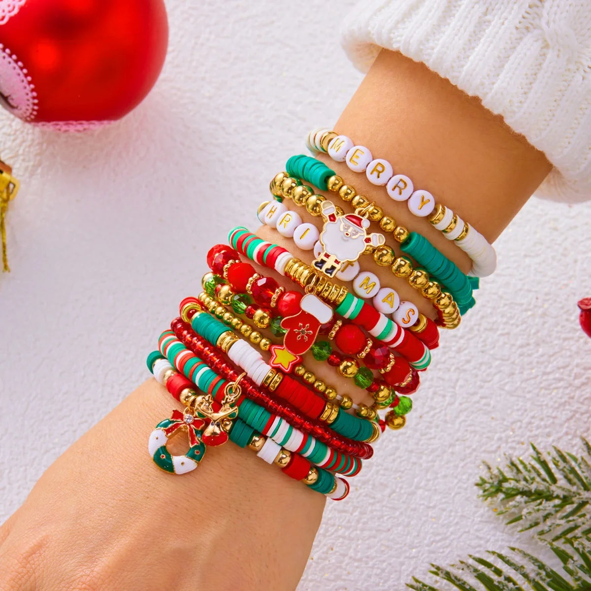 MerryBeads – Set de 12 pulseras navideñas con tema de Santa y reno